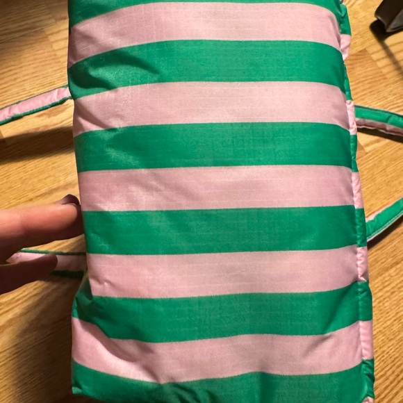 PUFFY MINI TOTE BAG IN PINK + GREEN AWNING STRIPE - Picture 3 of 3